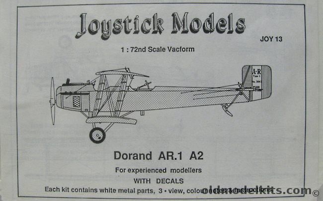 Joystick 1/72 Dorand AR-1 A2 - Bagged, JOY 13 plastic model kit